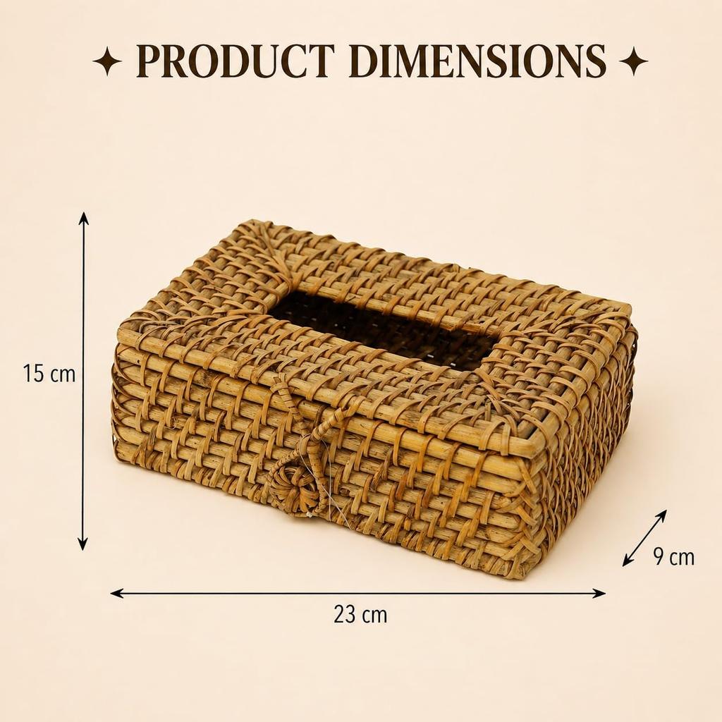 Eco Decx Handcrafted Rattan Tissue Box  Holder, Woven Tissue Paper Cover for Bathroom, Dining Table & Home Decor, 23 X 15 X 9 Cm