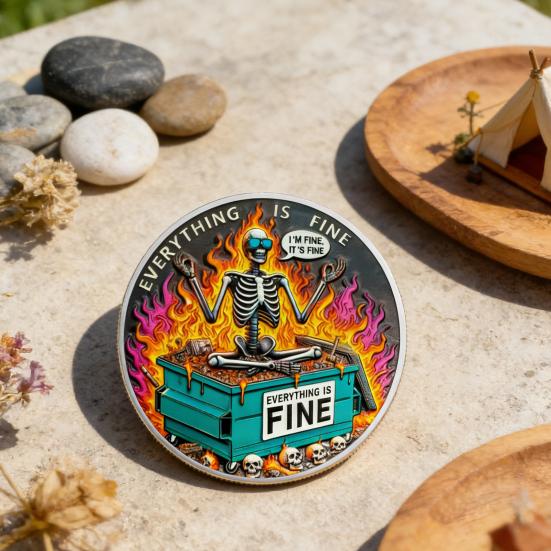 Skull Dumpster Flame Challenge Coin The Strongest Steel Is Forged Dumpster Flame Coin Funny Desk Accessories Inspirational Gifts
