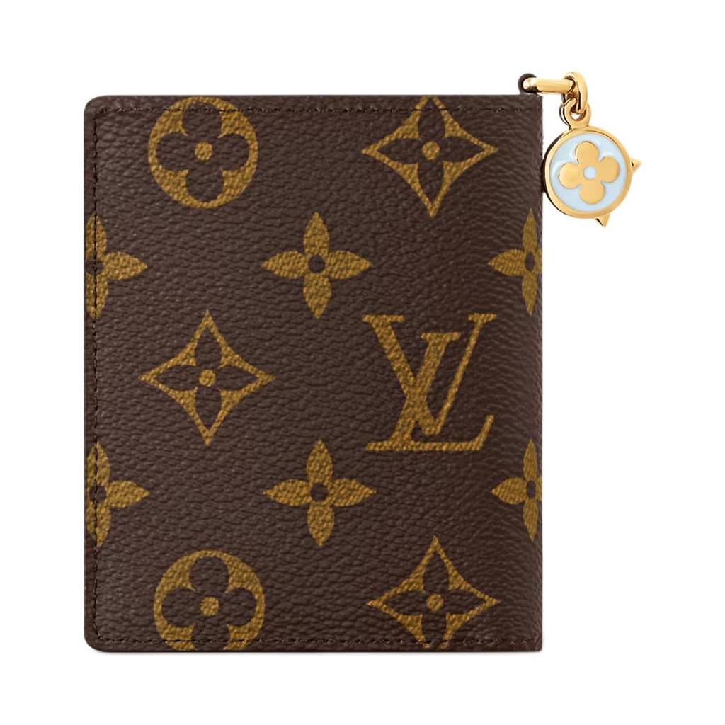 Louis Vuitton Charms Solid Color Letter Gold Hardware Pendant Coated Canvas Wallet Women Wallet Brown Blue M14613