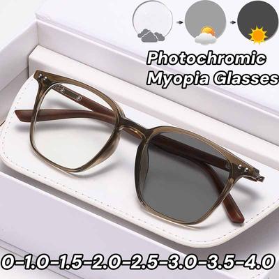 Damen Übergröße Rahmen Photochromatische Myopiebrille Neue Mode Damen Kurzsichtigkeitsbrille Fertige Sonnenbrille Dioptrie 0 bis -4,0