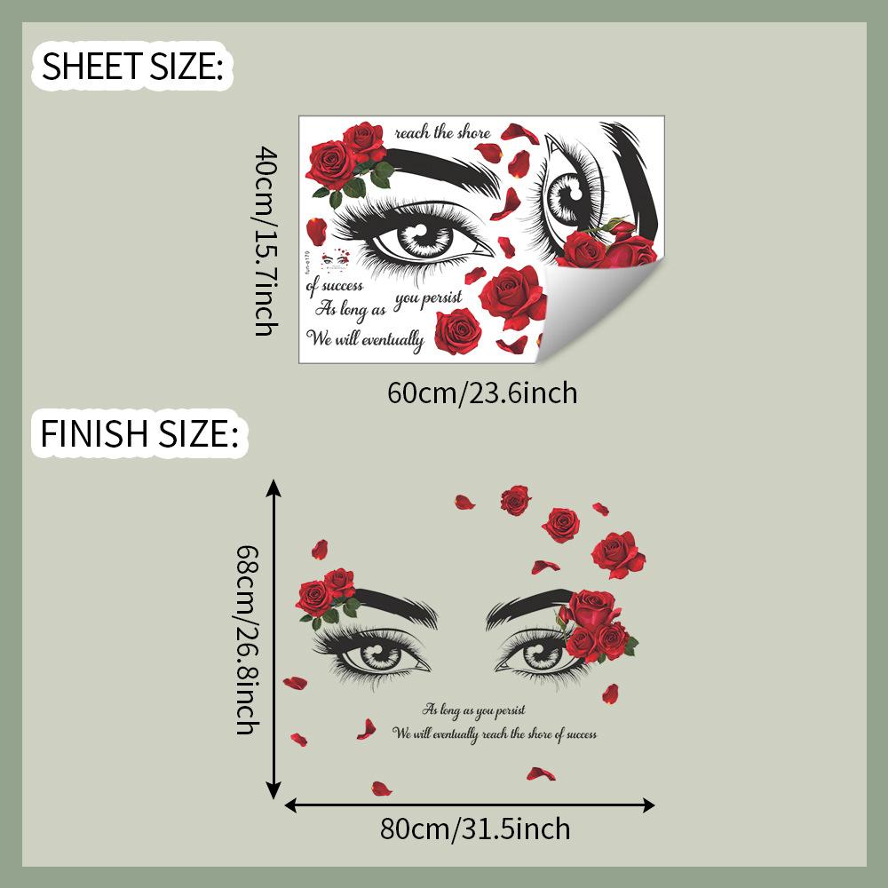 Romantic Red Rose Delicate Eyebrows and Eyes Bedroom, Living Room Entrance Hall Background Decorative Wall Stickers