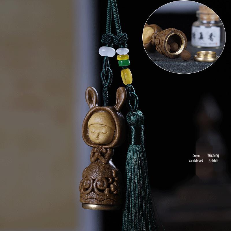 Pear Blossom Carved Gourd Pendant: Wood Ornament & Diffuser Keychain