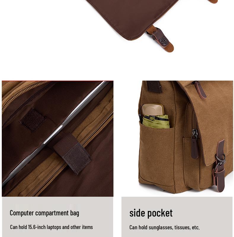 Men's Canvas Messenger Bag - Travel Crossbody, Shoulder Laptop Bag, Briefcase