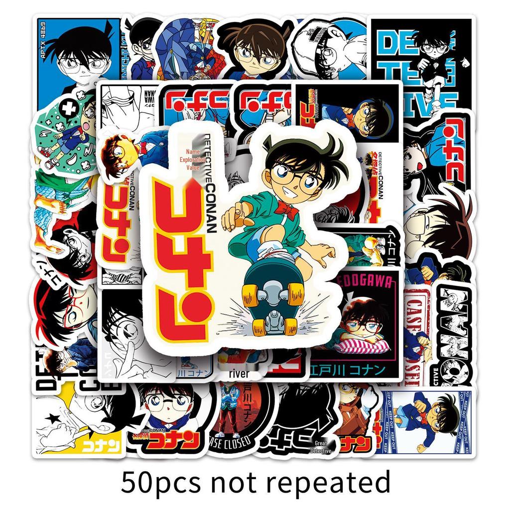 50 Japanese Anime Conan Character Waterproof Motorcycle Stickers - 50 Sheets of Creative Graffiti Style Decor.