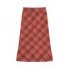 Roter Retro-Woll-Karo-Rock mit Schlitz - Herbst/Winter Beflockter, formender Hüftwickelrock