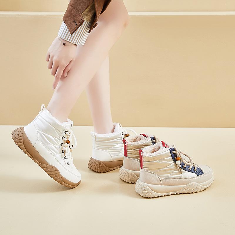 Winter Chunky Platform Snow Boots for Women Anti-Slip Walking Shoes With Fur Lined Comfortable Lace-up Sneakers Women's Outdoor Warm Short Booties