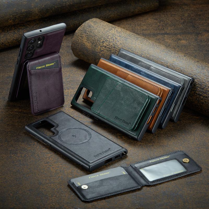 Magsafe Magnetic Separable Leather Fold Wallet Card Slot Bracket Phone Case For Samsung S25 Ultra Edge S23 S22 S24 Ultra Plus FE