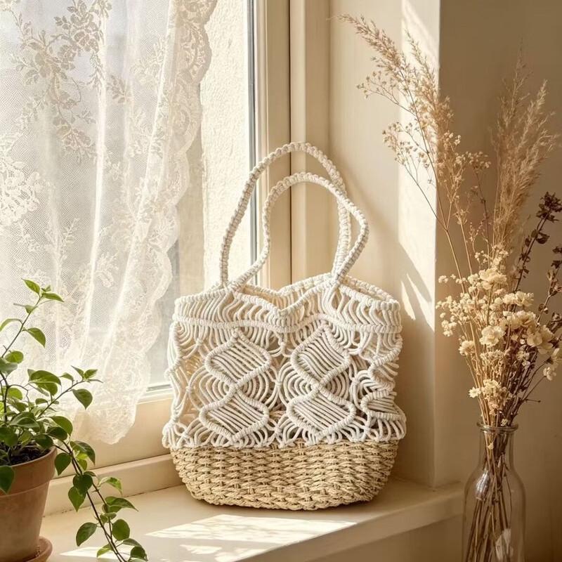 Hand-Woven Hollow Straw Tote Bag