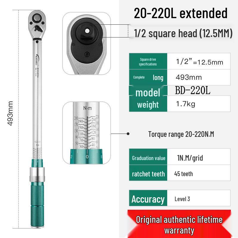 Taiwan Baodelili High Precision Adjustable Torque Wrench for Spark Plugs and Tires