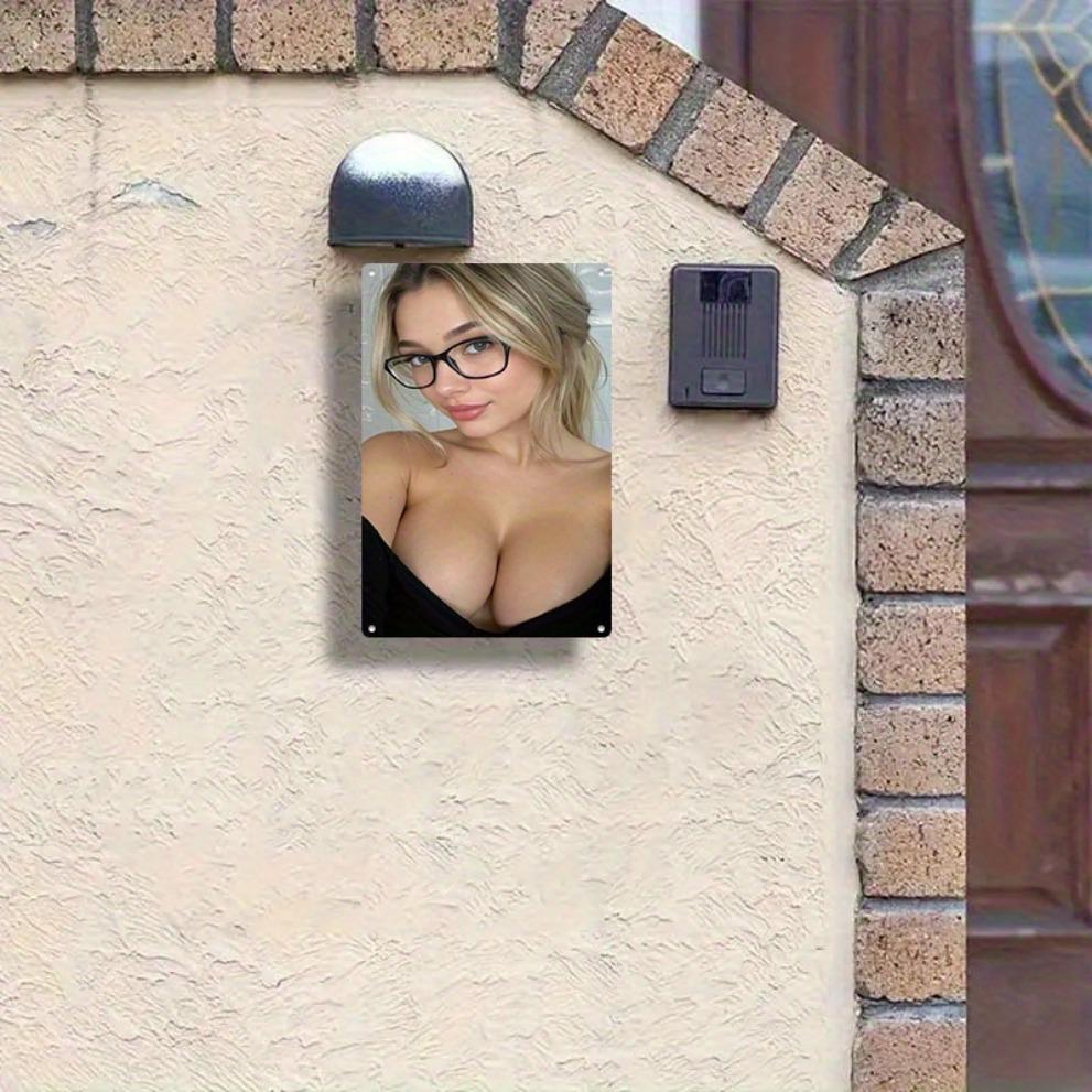 Elegant Woman Metal Wall Art, 2D Floral Face & Glasses Poster - Durable Iron Home Decor for Living Room, Office, Salon - Easy Ha