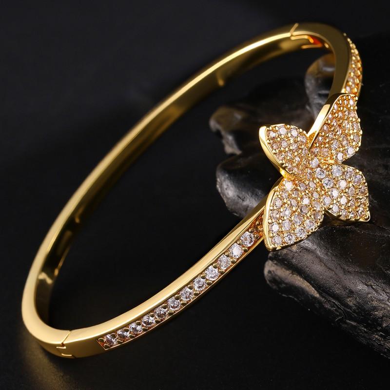 Micro Pave Zircon Adjustable Open Cuff Bracelet Butterfly Clover Star Fine Jewelry Women