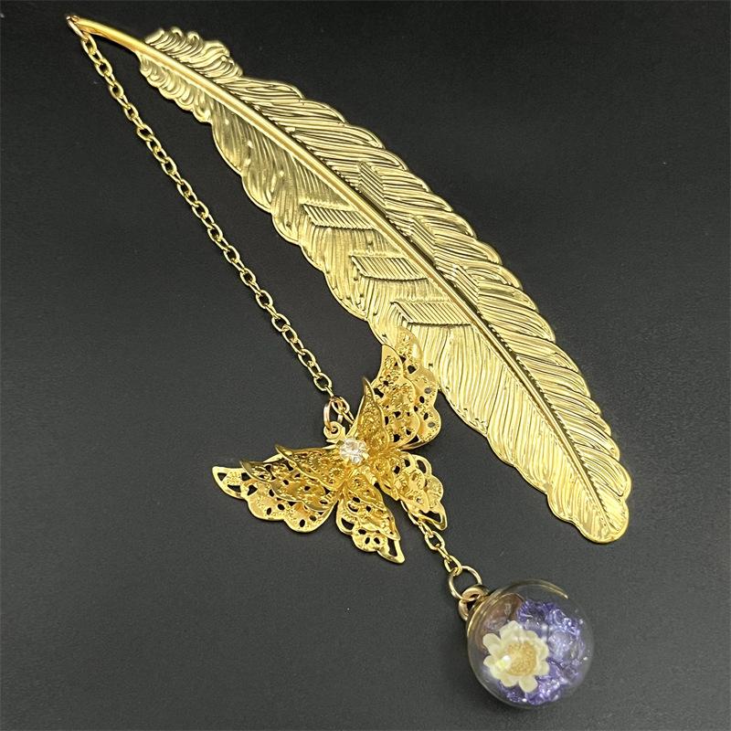 textureChinese Style Metal Bookmark Creative Immortal Dried Flower Butterfly Leaf Student Bookmark Teacher's Day Gift