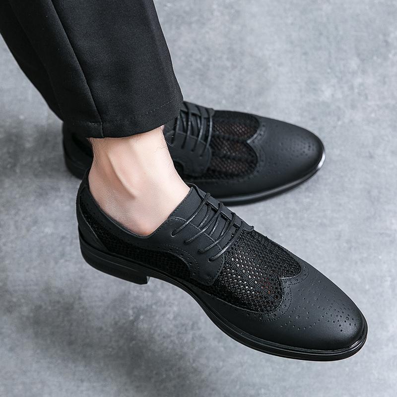 Sapatos de Malha Respiráveis de Verão para Homem Sapatos Oxford Clássicos de Couro Artificial para Homem Sapatos Formais de Couro com Cadarço