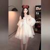 Holiday style bow one-word shoulder chiffon dress summer new gentle wind small loose A-word skirt