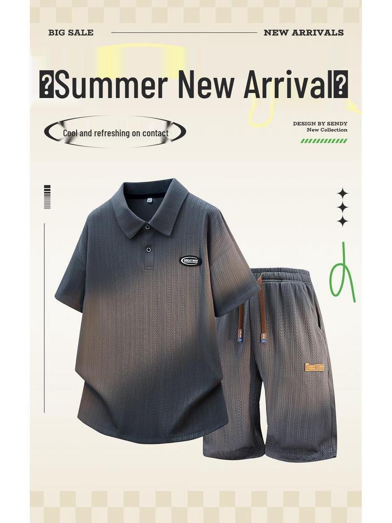 Men's Summer Trendy Loose Jacquard Polo Shirt and Shorts Set