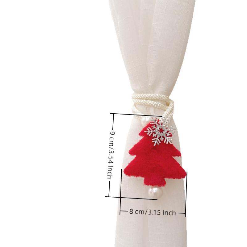 Adjustable Christmas Tree Curtain Tieback Exquisite Plush Snowflakes Curtain Rope Decorative With Ball Pendant