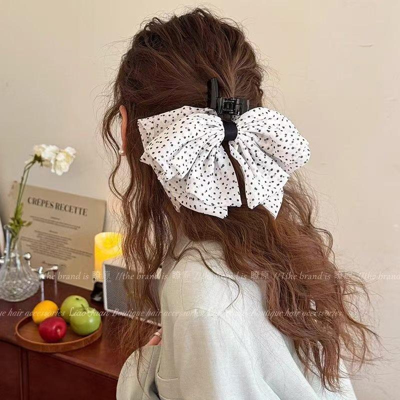 Polka Dot Bow Claw Clip: Elegant Women's Hair Accessory