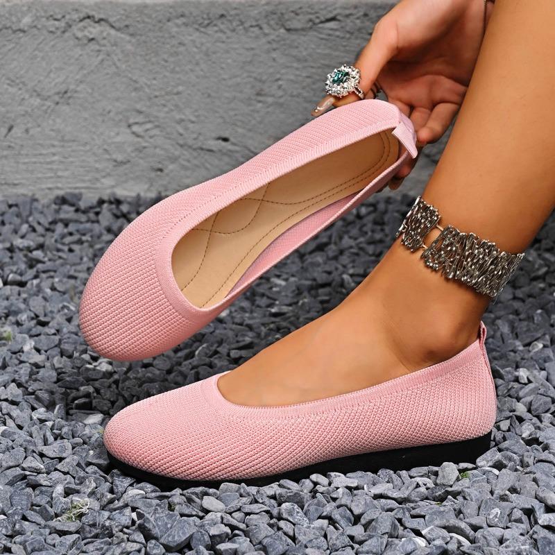 Fashion Round Toe Women Flats Comfortable Knit Ballet Flat Shoes Casual Slip On Shallow Shoes Office Boat Shoes Trend Plus Size Loafers