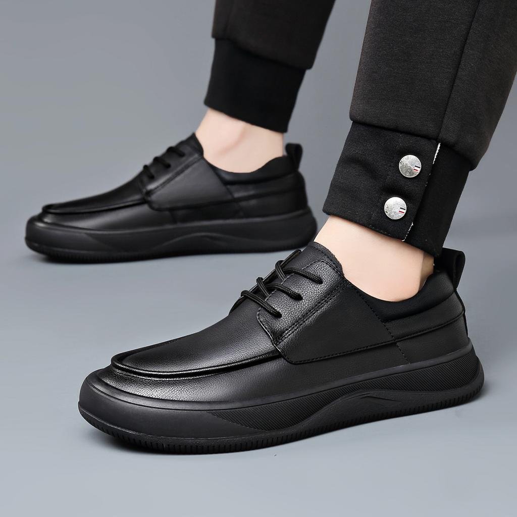 Leather Men Casual Shoes Lace Up Breathable Outdoor Mens Shoes Italian Luxury Brand Lace Up Non-slip Men Driving Shoes