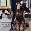 Long Night Sexy Jacquard Bodysuit with Fishnet Stockings