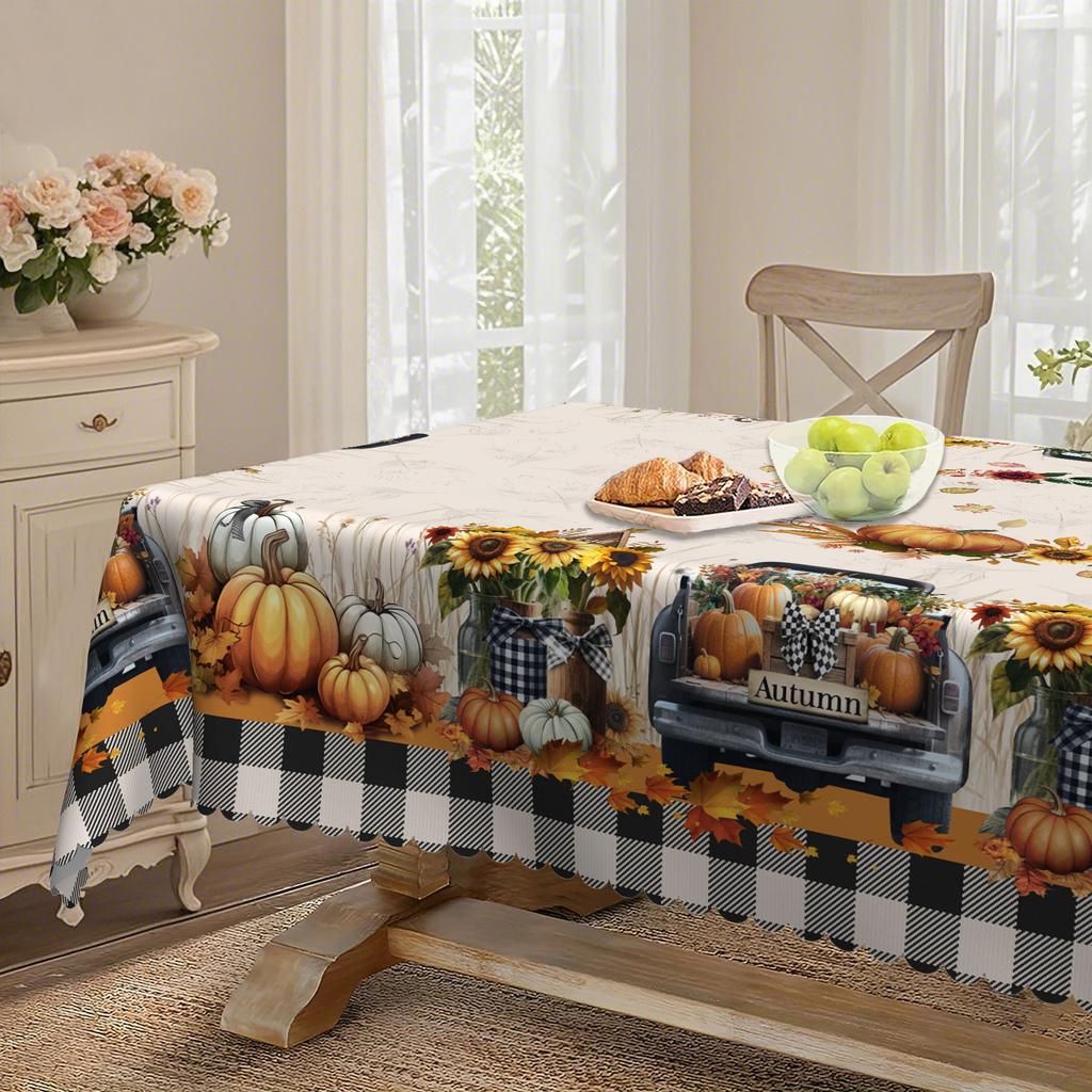Pastoral Round Tablecloths And Rectangular Tablecloths, Pumpkin Sunflower Patterns Create A Warm Autumn Table Tablecloth