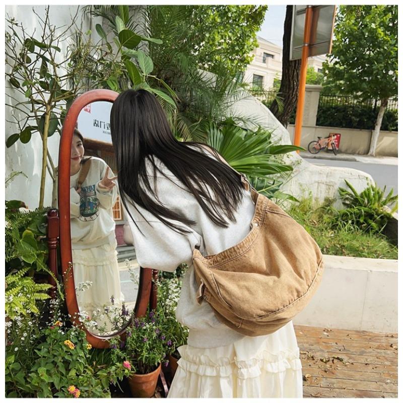 Cowboy Canvas Bag Simple Vintage Washed Half Round Crossbody Bag