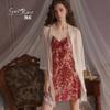 Velvet Jacquard Sexy Hot Slim Deep V Plus Chest Pad Pure Desire Nightdress Robe Loungewear Set