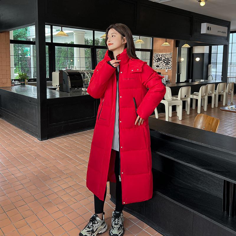 New Hooded Knee-high Cotton-padded Jacket Women's Extended Winter Loose Padded Cotton-padded Jacket.
