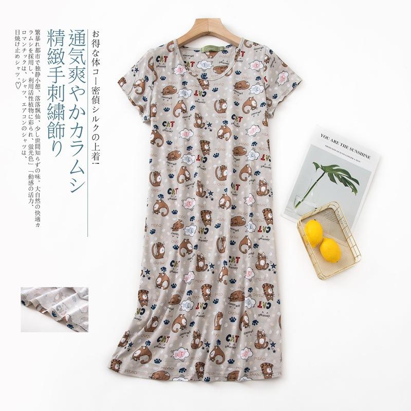 Women Nightdress Short Sleeve Cute Cartoon Sleepwear Sweet O Neck Nightgowns Pyjamas Lady's Cotton Sleepdress
