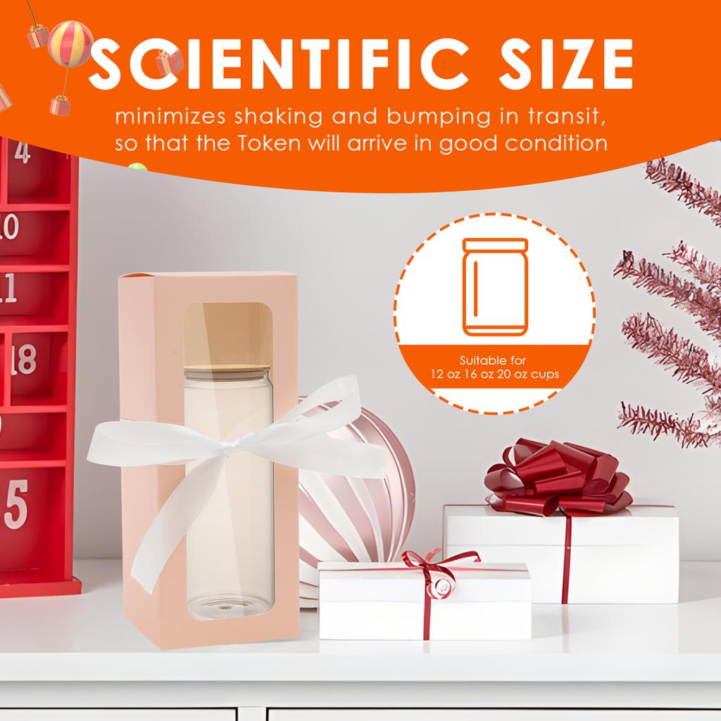 24Pcs Gift Packaging Box with Ribbon and Transparent PVC Window Wedding Christmas Birthday Party Decoration Gift Candy Cup Box