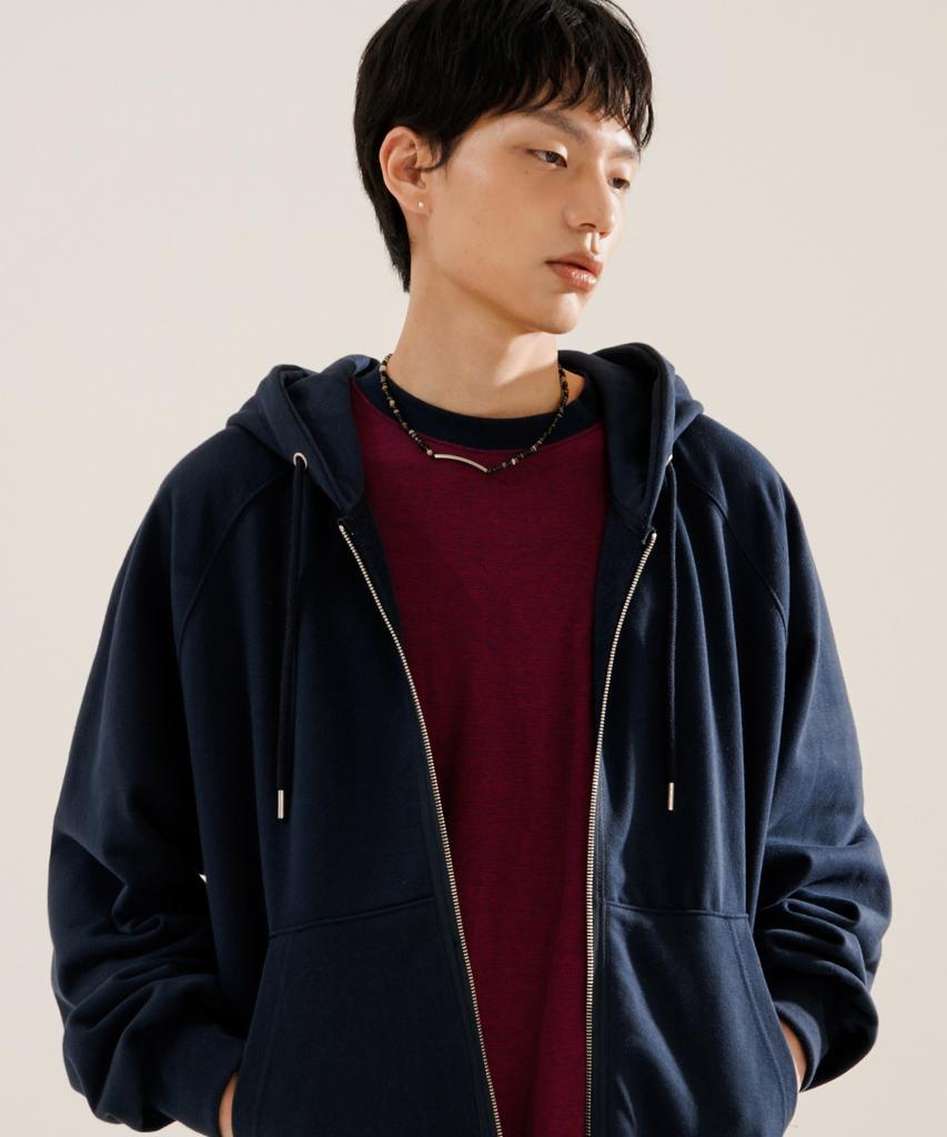 Jemut Luna Raglan Balloon Zip-Up Hoodie Navy Kjhd2613