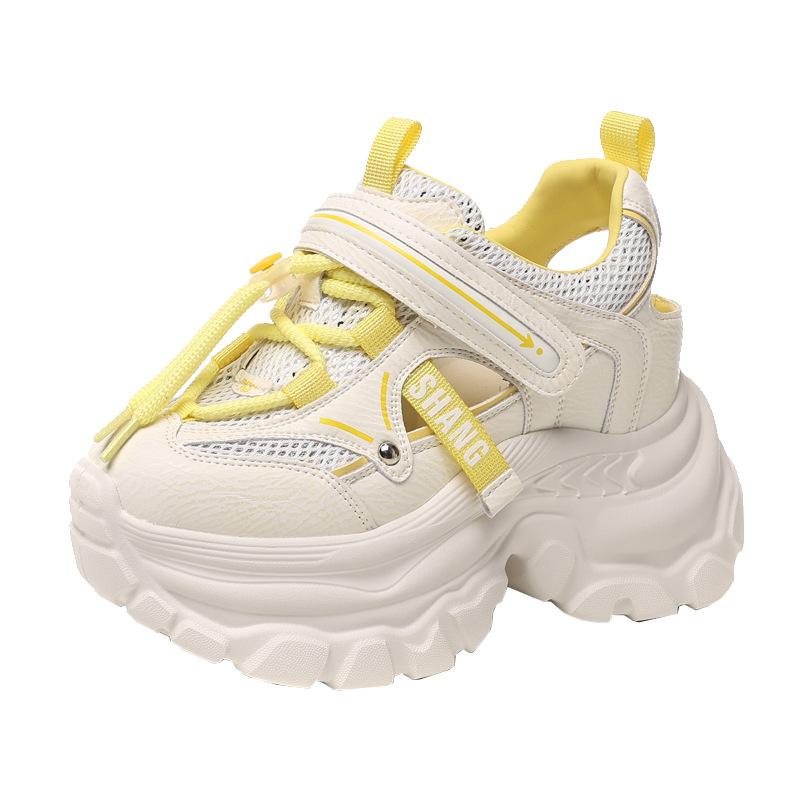 Fashion 9CM Air Mesh Microfiber Leather Ankle Boots Fashion Summer Chunky Sneaker Hollow Shoes High Brand Comfy Booties Women