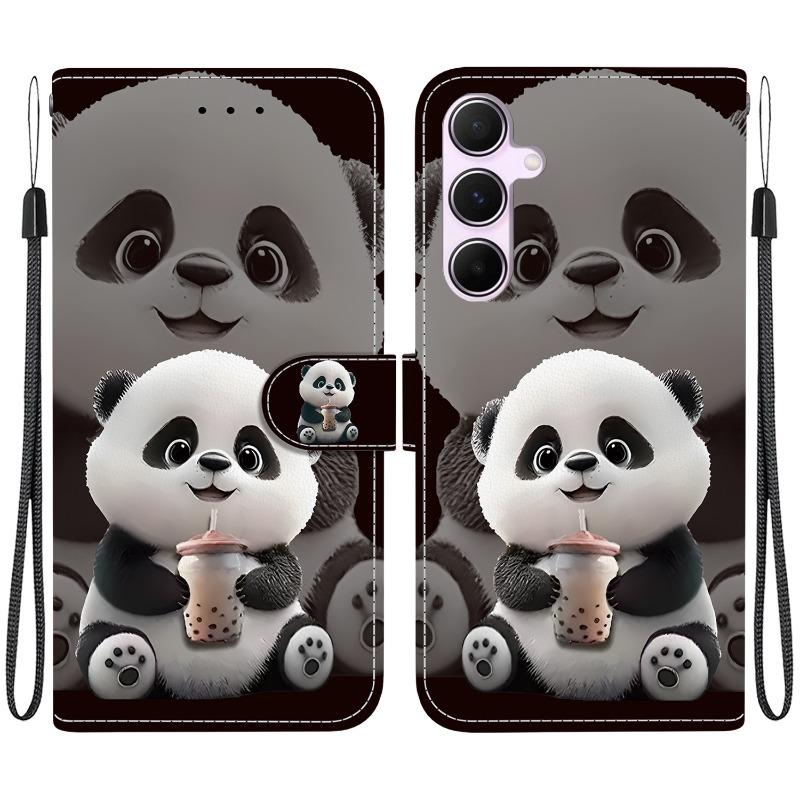 Animal Case Lion Panda Leather Phone Cover For Samsung Galaxy A25 A05 A15 4G A35 A55 5G Wallet Flip Card Magnetic Protect Cases