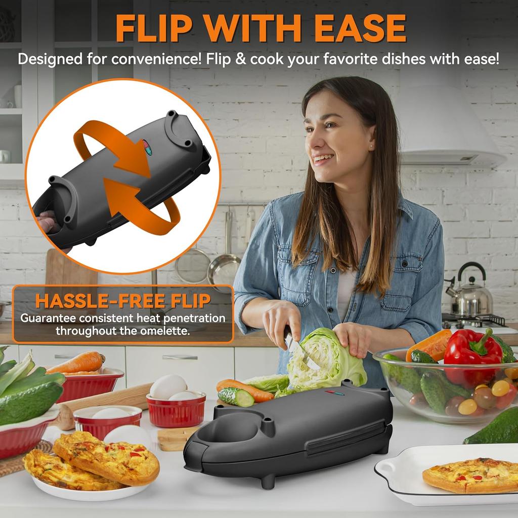 B Omelette Maker Electric, Omelette Cooking Surfaces Nonstick, Pan & Egg Pan, Double Sided Pan