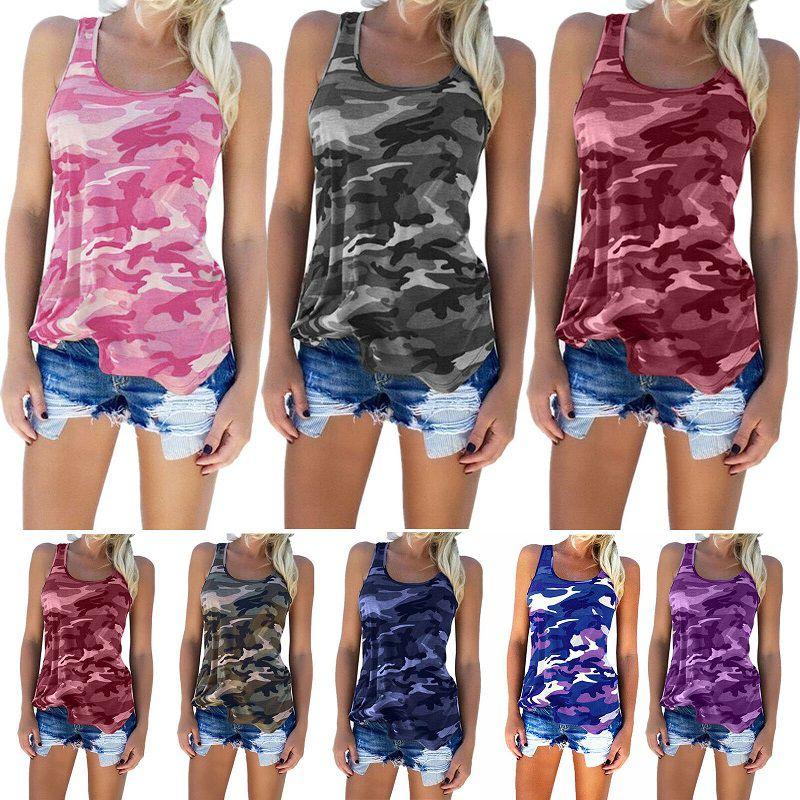 Stylish Women's Ladies Sleeveless Camo Vest Tops With Breathable Fabric For Summer