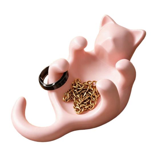 

3D Printed Sculpted Black Cat Tray Cute Kitten Jewelry Trinket Dish with Hollow Belly Desktop Decorative Ring Holder for Earrings Bracelets Necklaces