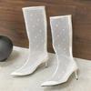 Fashion Eilyken Autumn Street Style Design Breathable Mesh Women Knee-High Boots Pointed Toe Thin Low Heels Sandals Booties Ladies Shoes