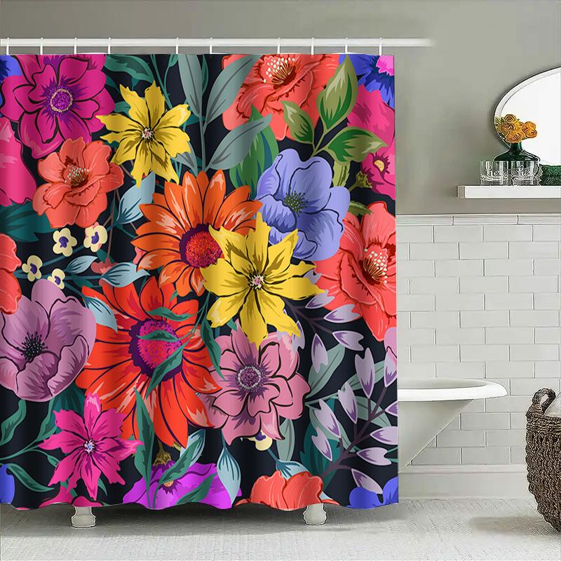 Vibrant Floral Shower Curtain With Multicolored Blooms Bathroom Decor For Home Decoration (180Cm X 180Cm)