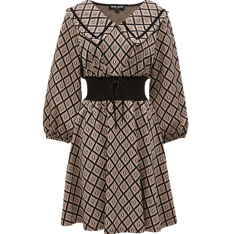 

VEROMODA Elegant Lapel Puff Sleeve Tie-Waist A-Line Dress M