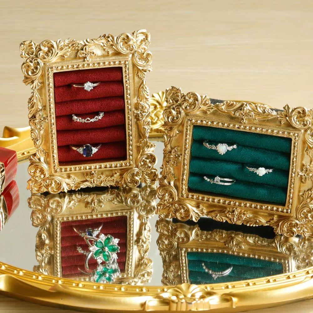 Vintage Gold Ring Display Stand Velvet Organizer Jewelry Display Rack  Photography Props