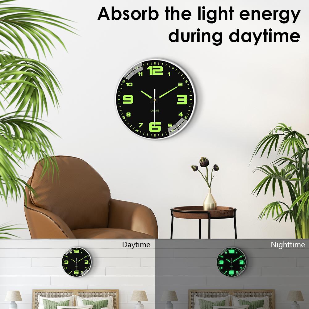 8 Inch Glow in The Dark Clocks Battery Operated Silent Non-Ticking Wall Clocks Luminous Wall Clock for Living Room Bedroom Decor