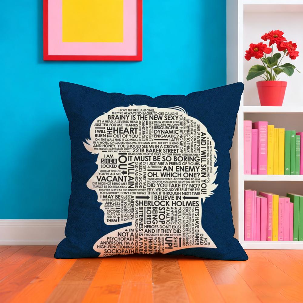 S-Sherlock H-Holmes Cushion Cover Plush Fabric Soft Double-Sided Printed Sofa Warm Winter Home Gift Pillow Case