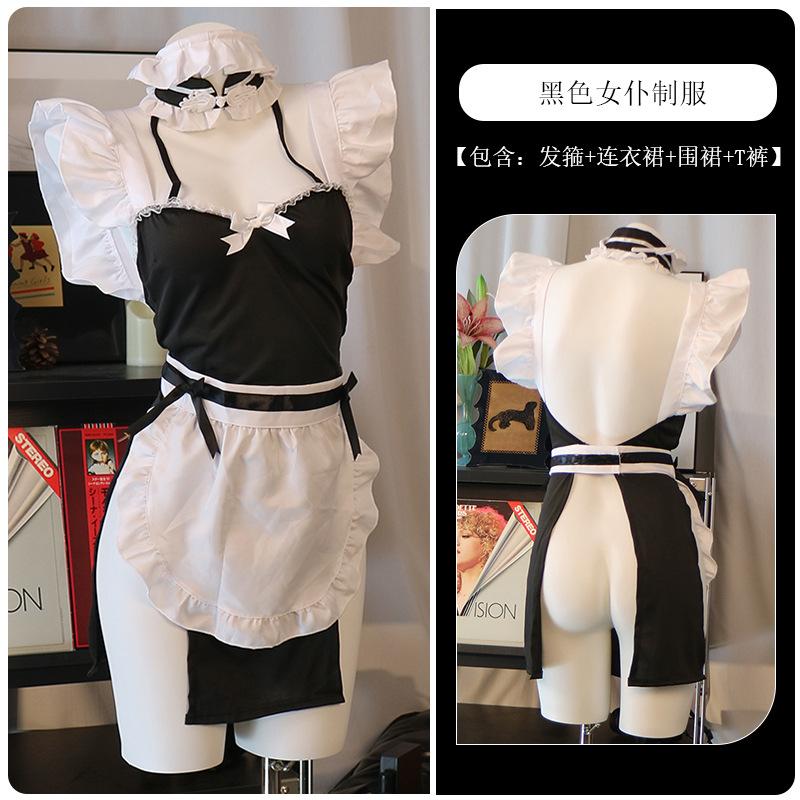 Sexy lingerie retro split sexy halter apron little maid cosplay
