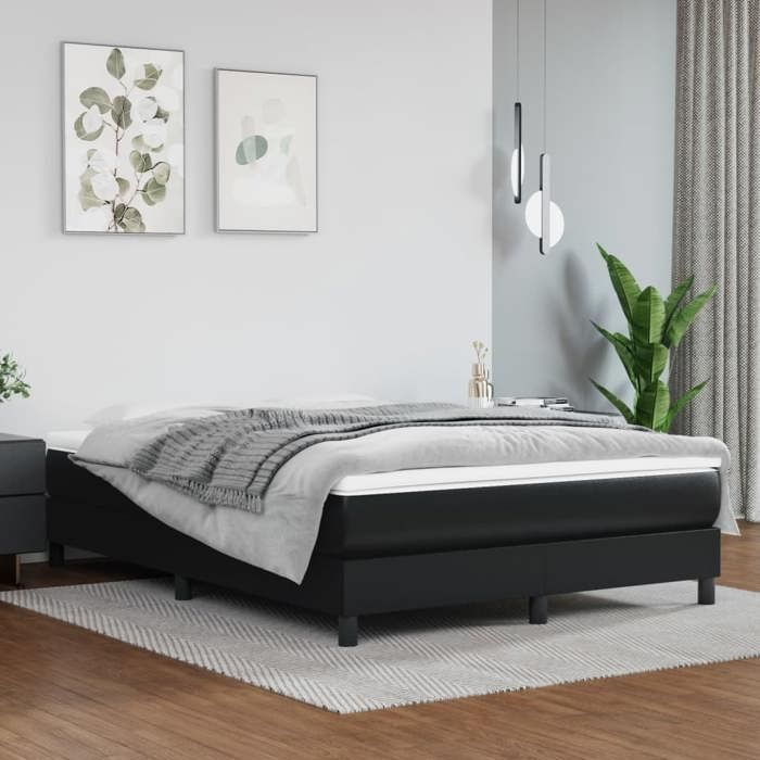 3144261 vidaXL Lit à sommier tapissier avec matelas Noir 140x200 cm Similicuir