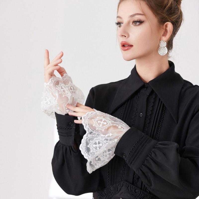 Elegant Women Lace Trim Arm Sleeves Wrist Cuffs Decorative Sleeves Armwear For Office Daily Wear And Formal Event Outfit