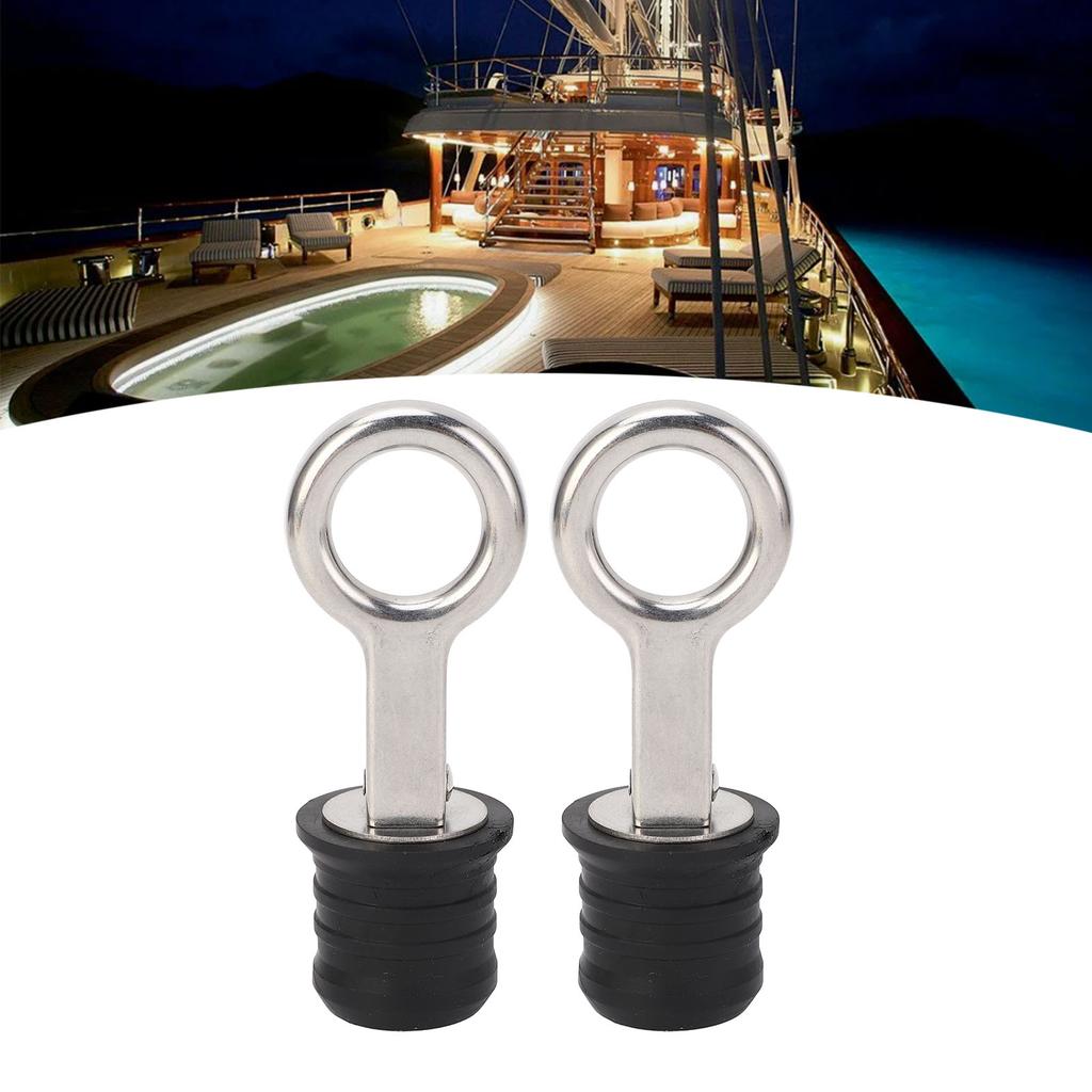 2PCS Boat Plug Snap Handle Stainless Steel Boat Drain   Plug Marine Rubber Plug Accessories for Ships Yachts