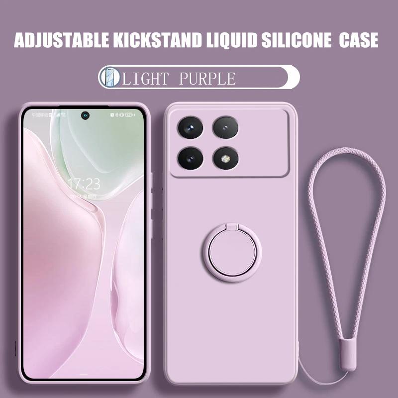 Case For Xiaomi Poco X6  X7 Pro Case Liquid Silicone Ring Stand Shell Coque For POCO X5 Pro Cover Shockproof Bumper Back Funda