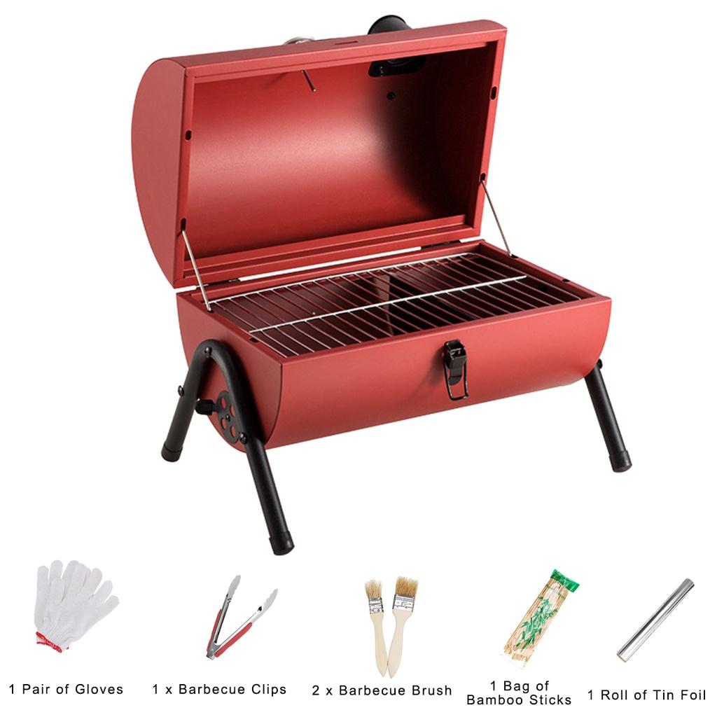 Red / Green Portable BBQ Grill Thickened Charcoal Barbecue Stove Pit Patio Yard Meat Cooker Set for Camping Picnic Outdoor