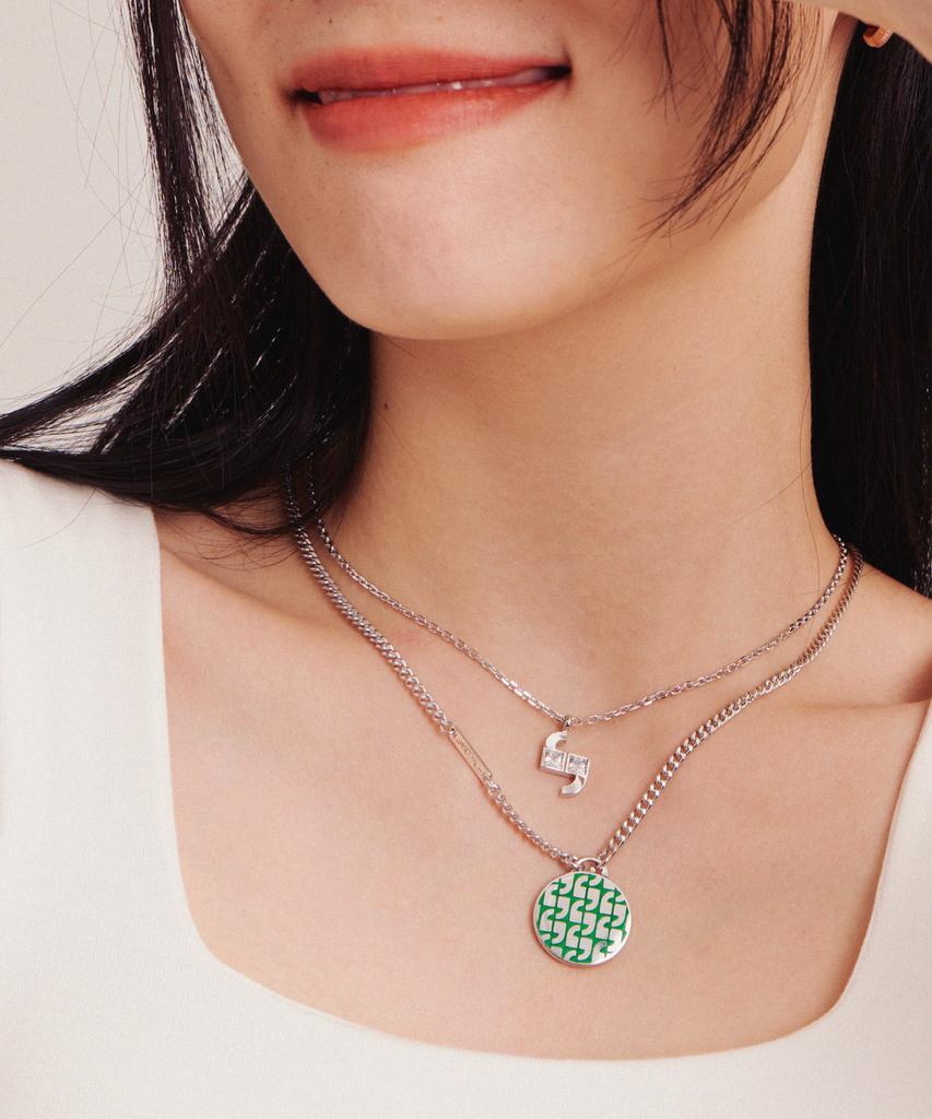 Valik [925 Silver] No.20 Signature Green Pattern Coin Necklace [L]