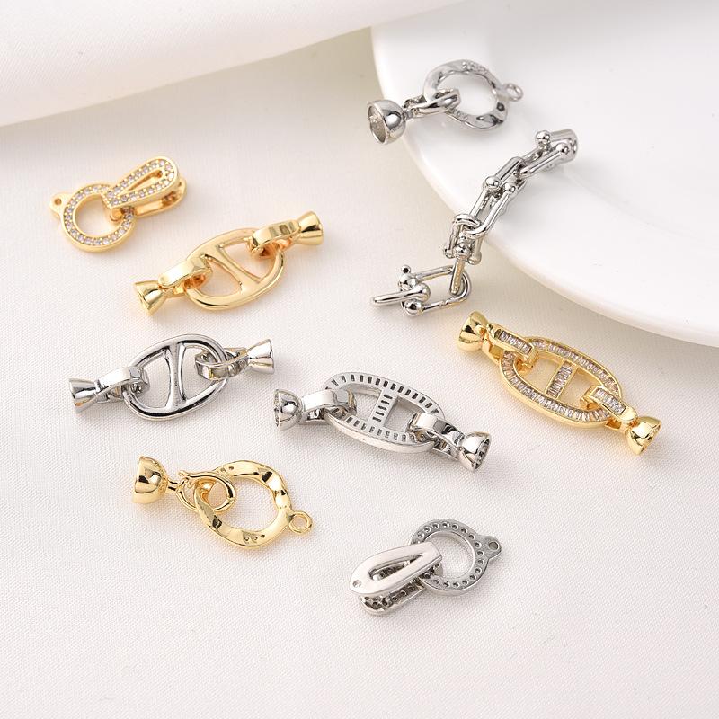 Luxury  Clasp Charms Jewelry Accessories, Brass Pave Zircon Climbing Button Necklace Pendant Bracelet Connector Jewelry